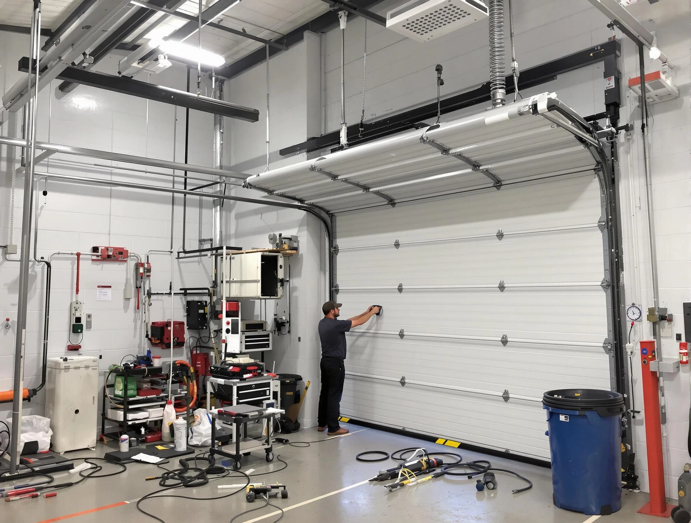 Fruit Heights Garage Door Repair certified technician performing commercial door repair at a Fruit Heights business facility